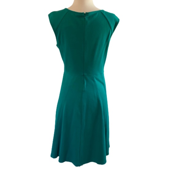NY & COMPANY Dress Cotton Knit Fit & Flare Cap Sleeves Skater Green Medium - Picture 3 of 9